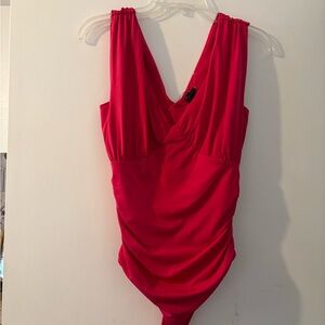 Express pinkish/red Bodysuit with Sophisticated Ruching